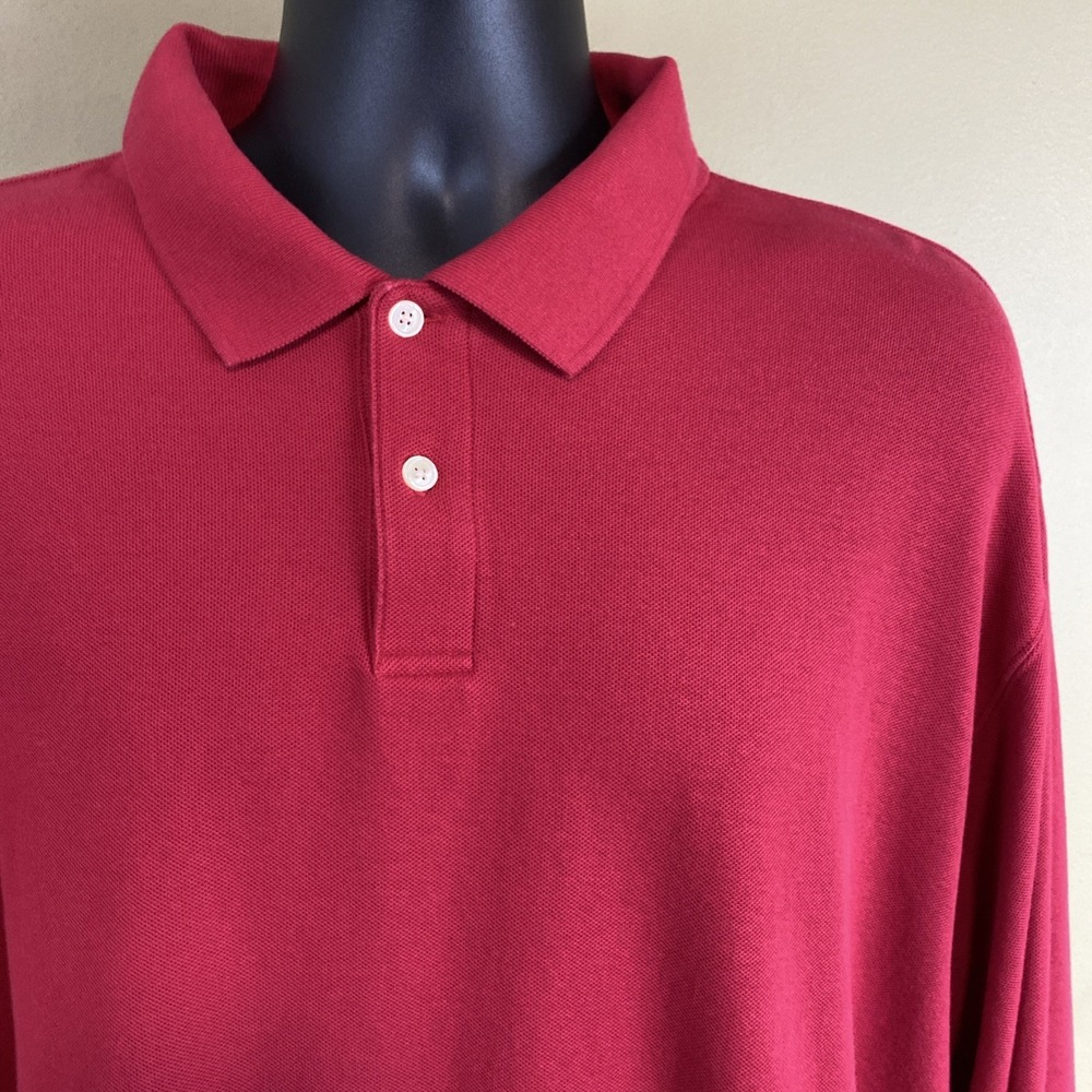 LL Bean Mens Long Sleeve Pique Polo Shirt Red Size XXL 0 KA81